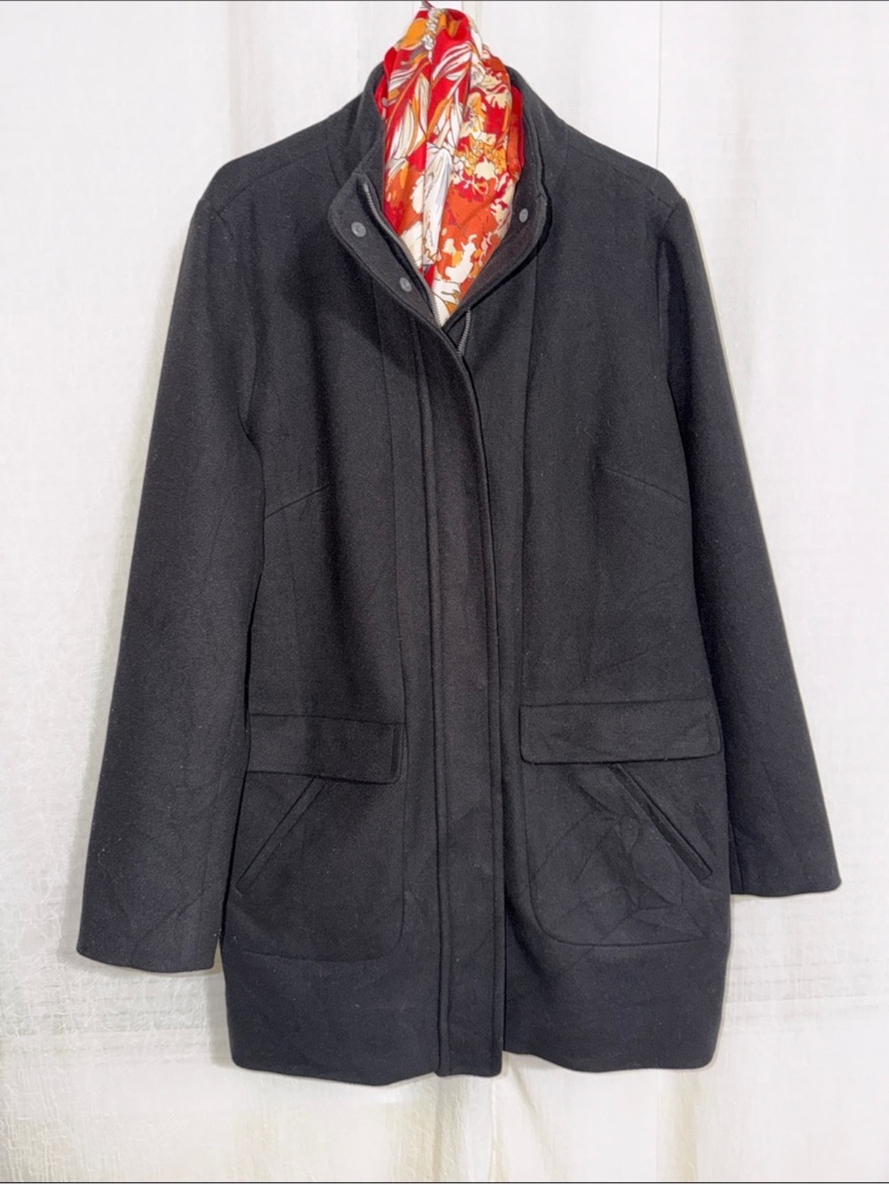 J.Jill L Black Cocoon Full Zip Pea Coat